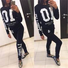 Pink Cat dengan Bilangan Letter Print Sweatshirts + Celana Jogging Suit Women's Fashion Sport Setelan Pakaian Olahraga Kasual Musim Gugur dan Musim Dingin Wanita Sportwear-Intl