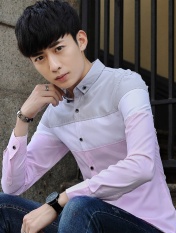 PINK Musim Semi Musim Gugur Pria Lengan Panjang Kemeja BARU Patchwork Pria Slim Fresh Hand Leisure Shirt-Intl