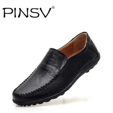 Pinsv Modis Bernapas dengan Kulit Asli Datar Pantofel Sepatu Pria Besar Ukuran 38-45-Internasional