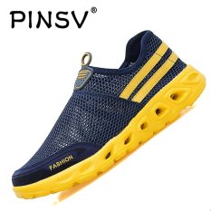 PINSV Fashion Pria Mesh Kasual Slip-Ons & Sepatu Sneakers-Biru-Intl