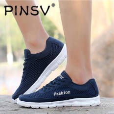 PINSV Ukuran Besar Pria Fashion Sneakers Kasual Mesh Sepatu (Navy Blue)
