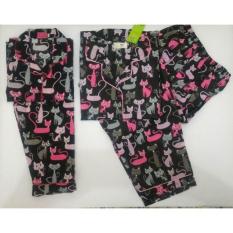 Piyama Couple Mom & Kids Baju Tidur Ibu Anak Kembar Katun Black Cat - Nbkvmg