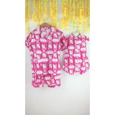 Piyama Katun Celana Pendek Baju Tidur Couple Ibu Anak Kitty Pink - Ghuh23