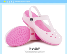 Sepatu Crocs Wanita Sol Tebal Plastik Warna Gradien (Mary Jane-merah muda) (Mary Jane-merah muda)