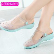 Sepatu Crocs Wanita Sol Tebal Plastik Warna Gradien (Mary Jane mutiara hijau) (Mary Jane mutiara hijau)