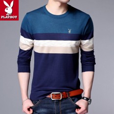 Playboy Korea Modis Gaya Rajutan Pria Kerah V Atasan Kaos (8804 Biru)