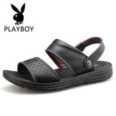 PLAYBOY Pantai Kulit Pria Bernapas Sandal Summer Sepatu Pria (Hitam)