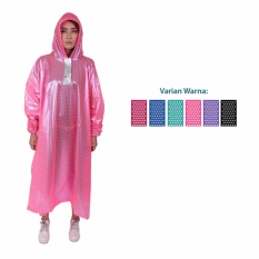 Plevia Jas Hujan Poncho Lengan Polkadot - Biru