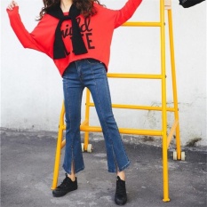 Plus Ukuran Nyaman Skinny Lebar Kaki Celana Wanita Lurus Jeansmid Pinggang Celana Panjang Penuh Biru Wanita Denim jeans & NB-Intl