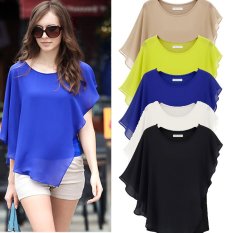 Plus Ukuran Terbaru 4 Warna Fashion V Kerah Longgar Yang Kata Dres Chiffon Lengan Panjang-Kuning Wanita Ukuran XL (Int: XL) (LUAR NEGERI)-Intl
