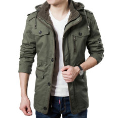 OTO2 Mantel Musim Dingin/Pria Bertudung Jaket/Tebal Parka Mantel (Hijau Tentara Warna)