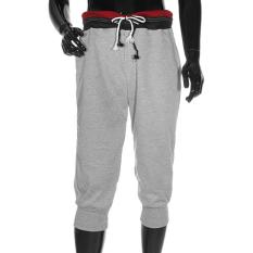 PODOM Fashion Pria 3/4 Knee Jogger Sport Celana Pendek Tali Celana Baggy Gym Harem Pants Grey