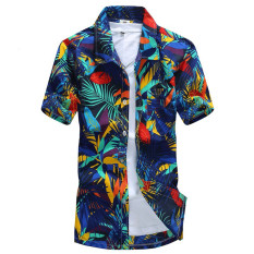 Podom Pria Kasual Musim Hot Hawaii Tombol Pantai Floral Lengan Pendek Bergambar Liburan Kaus Pesta Tee Kaus Atasan Daun Dicetak