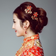 Puisi Jiaqi Na Sopan. Red Dragon dan Phoenix Gaun Bunga Rambut Aksesoris Pernikahan Perhiasan Bridal Bulang Kepala Bunga dengan Perhiasan (Rambut Ornamen 1 (Tidak Mengandung Anting-anting) -Intl