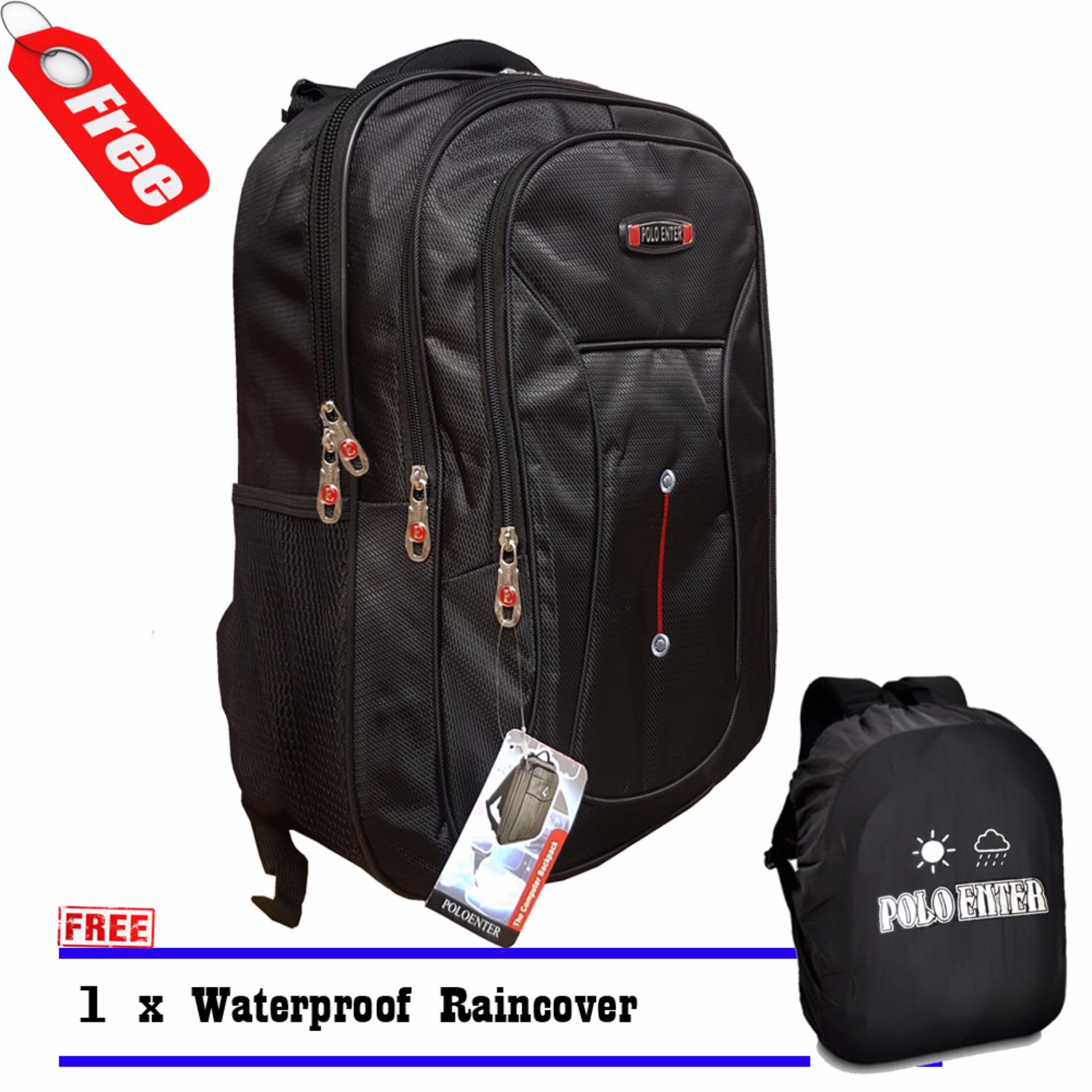PoIo Enter Tas Ransel Pria 18 Inch 2109 Polyester Waterproof - Black + Raincover