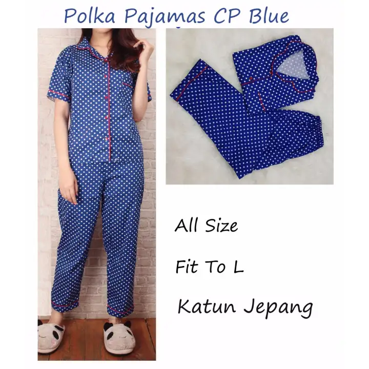 Polka Pajamas Biru Benhur CP Pakaian Tidur Wanita Dewasa