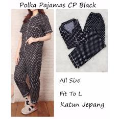Polka Pajamas Black CP Pakaian Tidur Wanita Dewasa Piyama Wanita Dewasa Piyama Celana Panjang Baju Tidur Celana Panjang Wanita