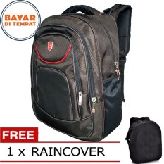 Polo Losvek Tas Ransel Pria 18 Inchi 566-18 Polyester Nylon Waterproof - Black + Raincover