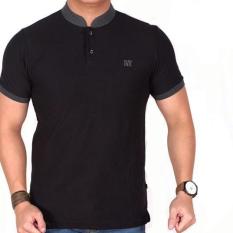 polo shirt pria lacost hitam list abu pendek slimfit / baju kaos kerah sanghai hitam