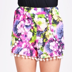 Pom Pom High Waist Tassel Festival Tribal Print Beach Olahraga Kasual Celana Pendek-Internasional