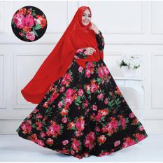 PondokHijabers Gamis Syari Sandrina Katun Plus Khimar Warna Hitam