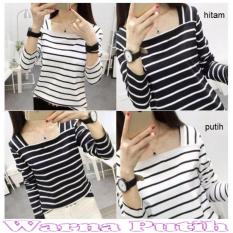 Popuri Fashion Baju Kaos Ingrid - PUTIH - Spandek Salur Stripe Lengan Panjang Atasan Wanita Kaos T-Shirt Baju Murah Tshirt Shirt Cewek Koas Cewe Kekinian Tsirt Terbaru Kaoa Tshit Atasan Wanita Kaod Tshir Atasan Murah Kaoss Baju Kaos