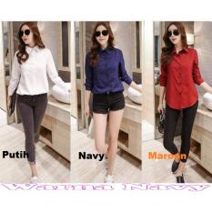 Popuri Fashion Hem Branam - Navy - Rayon Lengan Panjang Hem Wanita Kem Baju Hem Wanita Hem Murah Baju Atasan Wanita Baju Murah Kekinian Cewek Terbaru Pakaian Cewe Atasam