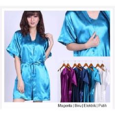 Popuri Fashion Kimono Daster Randa - Set Baju Tidur Satin Lengan Pendek - Elektrik