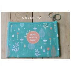 Pouch Wanita / Dompet Make Up Cewek / Kantong Handphone (HP) / Serbaguna - Hijau - Motif Daun