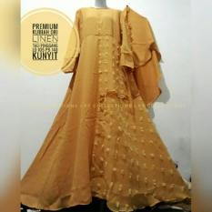 Premium Set Gamis Syari Rubiah Linen Ori Kombinasi Wollycrepe Bergo Khimar Rempel Branded
