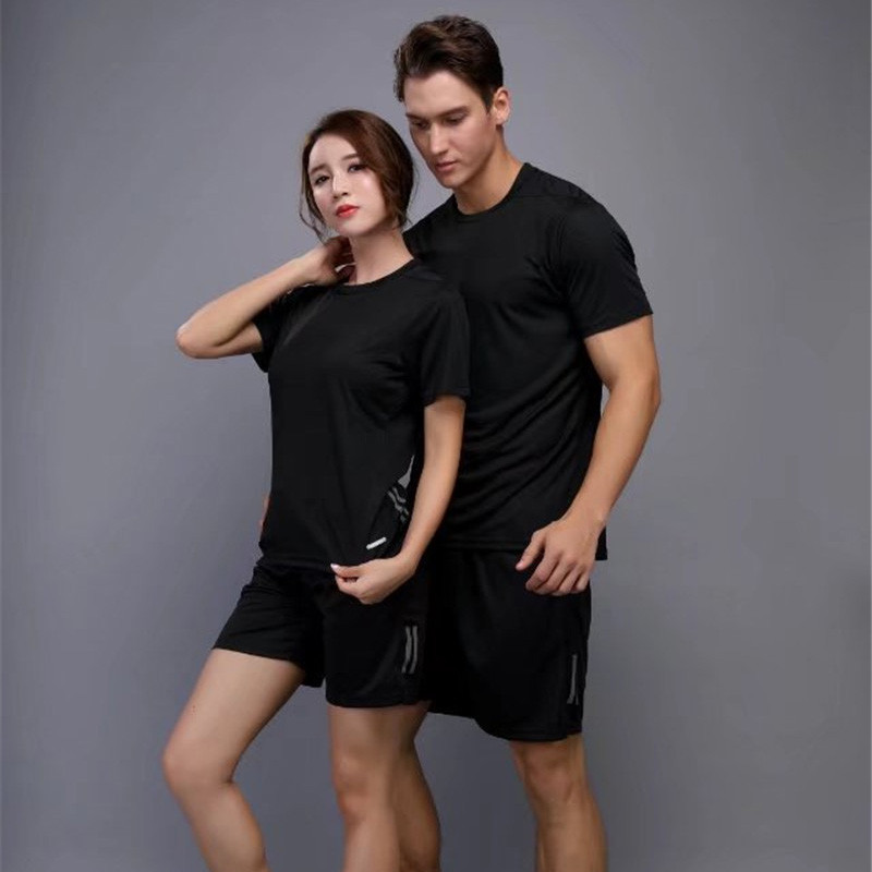 Olah Raga Set Pria dan wanita musim panas cepat kering Pakaian olah raga Pakaian olah raga lengan pendek baju kaos celana pendek celana setengah paha model tipis Baju olahraga