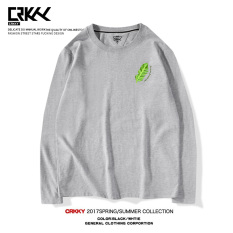 Longgar Pria Lengan Panjang Katun Leher Bulat Ukuran Besar Atasan Kaos (Abu-abu Hijau Segar Daun (Dada standar))