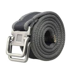 Pria Sabuk Men's Canvas Double Metal Buckle Belt - Abu-abu