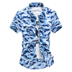 Pria Slim Dicetak Lengan Pendek Kemeja Lengan Pendek Lengan Pendek Kemeja (Danau Biru) (Danau Biru) baju atasan kaos pria kemeja pria