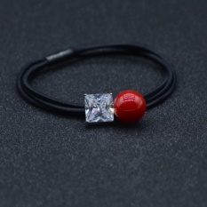Putri Korea Rambut Ring Rambut Tali Tousheng Karet Band Juga Allure Red Pearl Shiny Zircon Sweet Cute Sederhana Aksesoris Rambut (Bata-manik-manik Merah) -Intl