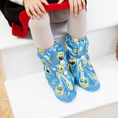 Tercetak Bekas Pakai Sepatu Hujan Cover untuk ChildrenThicken Waterproof Boots Siklus Hujan Flat Slip-Resistant Overshoes (Biru) -Int'l-Intl