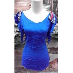 PROMO BAJU - BAJU ATASAN WANITA DEWASA BAJU BLOUSE CEWEK LENGAN PENDEK WARNA BIRU OREN MURAH GROSIR KEKINIAN BAHAN KATUN