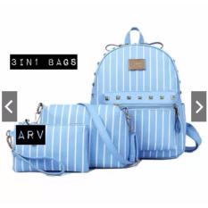 PROMO FREE ONGKIR TURUN HARGa Tas Ransel Wanita 3in1 motif garis putih supplier tas wania