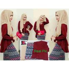 Promo Hijab Maroon Peplum Tribal Set 3In1 Termurah