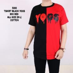 Promo Kaos YOGS Pria Lengan Pendek Hitam merah Baju Kaos Distro Katun murah