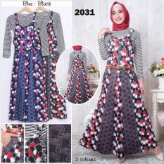 PROMO...!!! Overall Polkadot Katun Hijab With Inner Stripe Baju Kodok Gamis Dress TERBARU