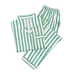 Promo Piyama Mewah Hijau Garis Stripes Cotton Baju Tidur Wanita Cewek PK25 Diskon