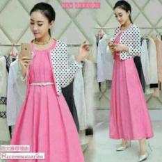 Promo Set Dress Pink Lilian Polka Babyterry Termurah