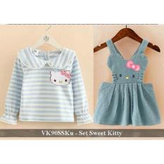 Promo - Setelan Kaos Anak Murah - Fashion Anak Perempuan Baru - VK90SSKu - set sweet kitty fit 3-4 tahun