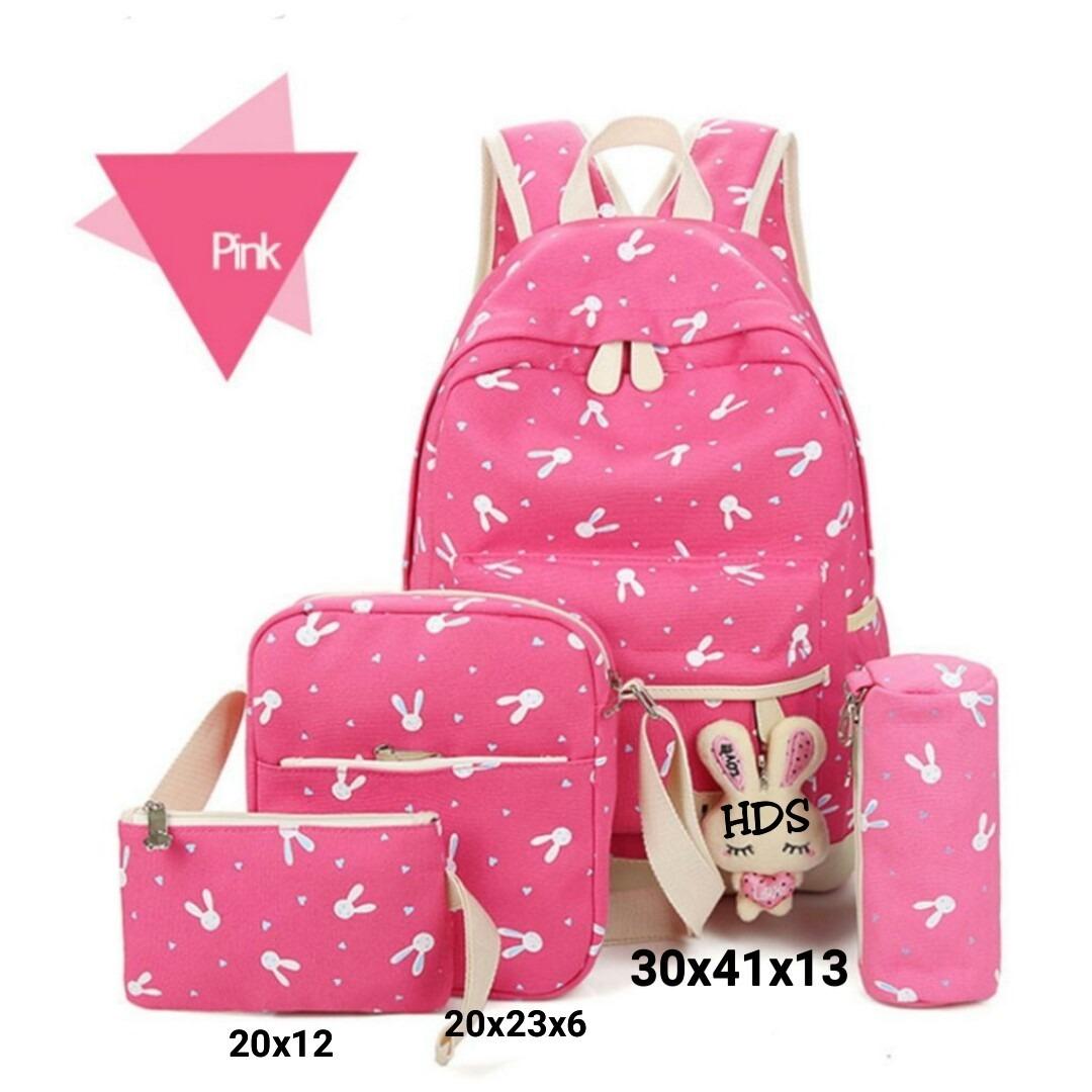 promo!!! tas anak / sekolah /backpack wanita dengan model terbaru/ motif playboy/ kelinci (TIDAK TERMASUK BONEKA)