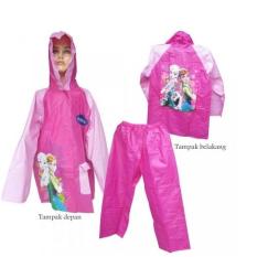 PROMO TERBARU - Jas Hujan Anak Setelan Karakter Frozen Pink - Ada Tempat Tas Ransel