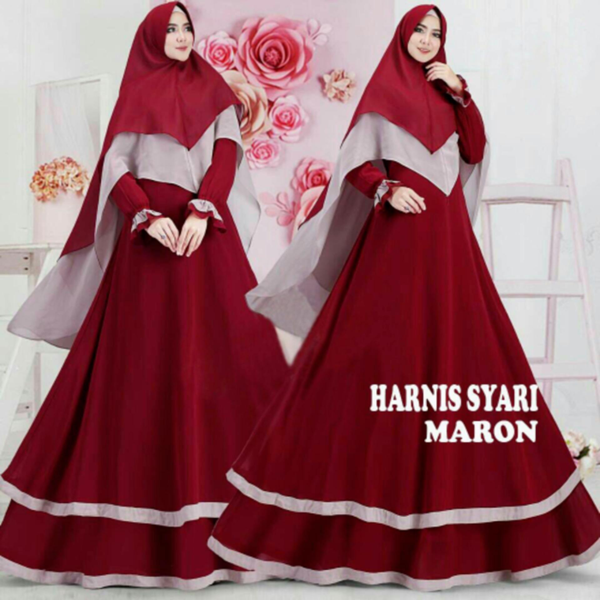 PROMOSI MURAH BAJU BUSANA MUSLIM GAMIS HARNIS SYARI MAROON BERGO ANTEM