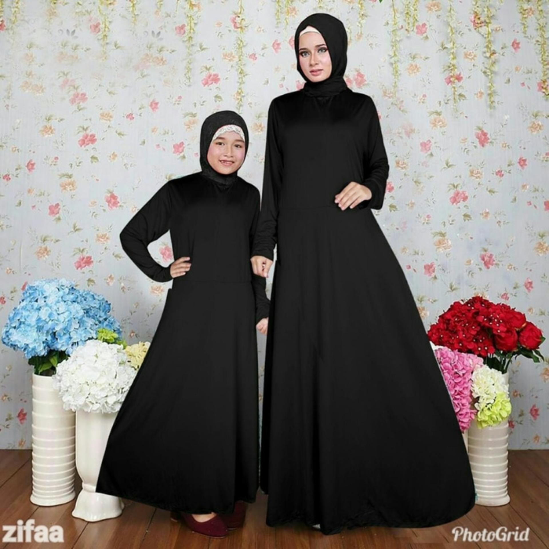 PROMOSI MURAH BAJU BUSANA MUSLIM GAMIS SALSA COUPLE HITAM IBU DAN ANAK PLUS PASMINA