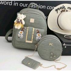 PROMO!!!Aal Brand/Tas Punggung Wanita/Tas Multifungsi Wanita/flowers golden 3in1/backpack set korea wanita/tas ransel wanita terbaru/Tas Sekolah Anak