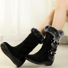 Promosi Baru Fashion Wanita Flat Salju Sepatu Kasual Musim Dingin Yang Menebal Hangat Faux Fur Sepatu (Hitam)-Intl